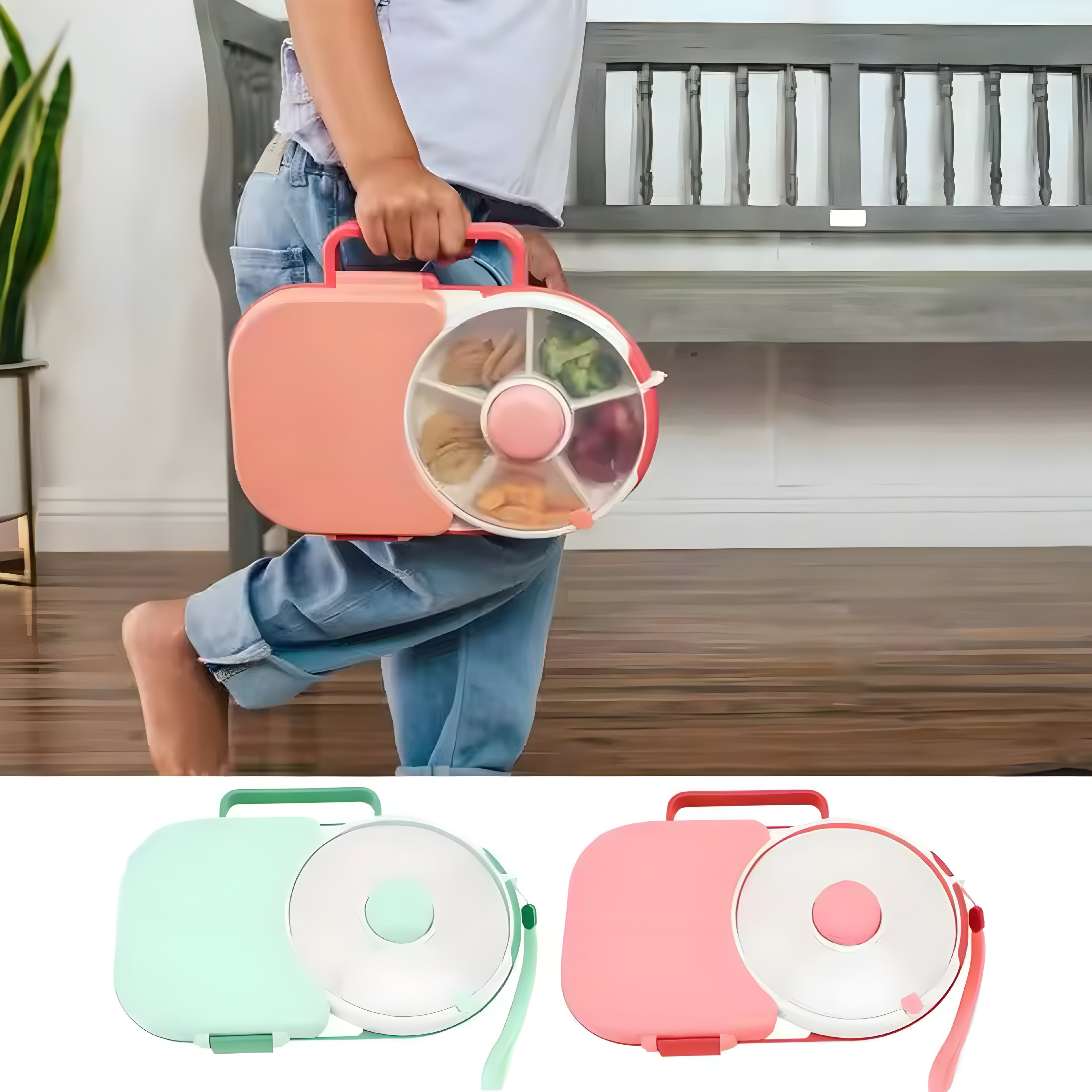 Caja de Almuerzo Rotativa para Niños con Spinner de Snacks